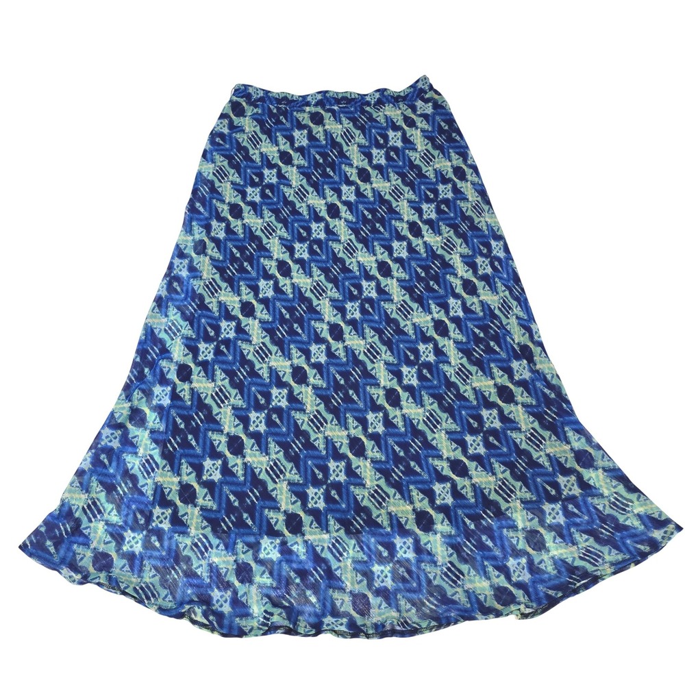 89th & Madison Womens Blue Geometric Ikat Print Mesh Maxi Skirt Size M Boho